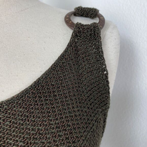 Chico's Brown Knit Tank Top Size 1 Med Bronze Shimmer Coconut Rings Shoulders - Picture 5 of 13